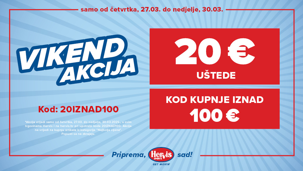 Ostvari 20€ uštede pri kupnji iznad 100€ u Hervis trgovini!